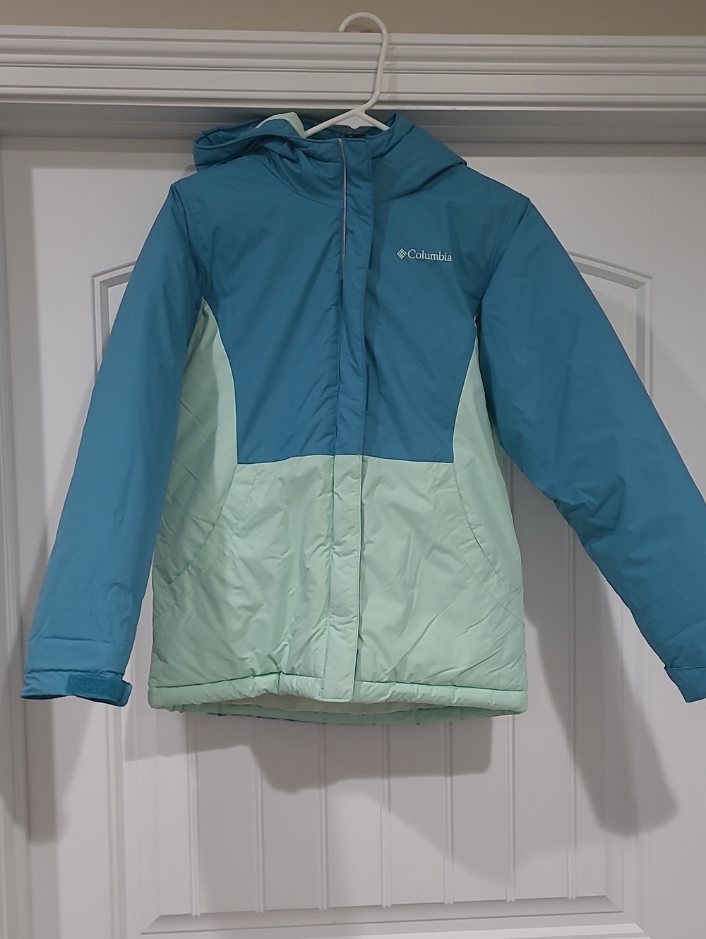 Columbia Girls Teal and Mint Two-Tone Hooded Puffer Winter Coat